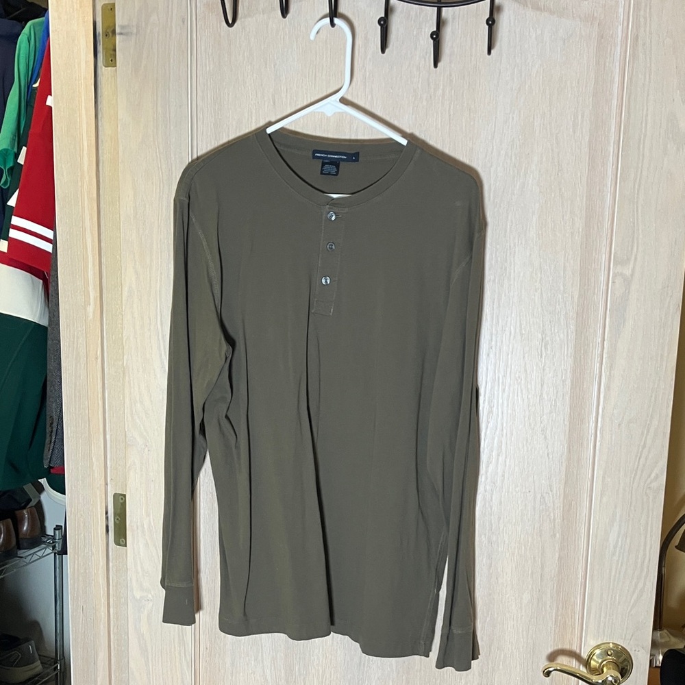 French Connection Men's Long Sleeve Henley in Olive